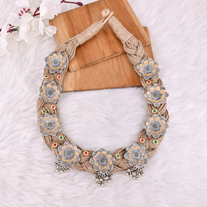 Handcrafted Floral Boho Jute Rope <b>Necklace</b> Earrings & <b>Ring</b> Set for Women 20inches Gift - Product Image 5