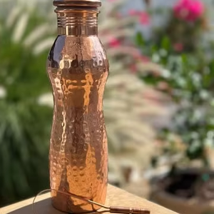 Handmade Pure Metal Hammered Handle Water Bottle <b>Lid</b> 1000ml Eco-Friendly Modern <b>by</b> blossom craft india - Product Image 1