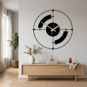 Reloj de Pared Moderno de Metal Negro, Diseño Geométrico Abstracto, Reloj Decorativo para Sala de Estar, Oficina en Casa, Dormitorio, Estilo Contemporáneo - Product Image 3