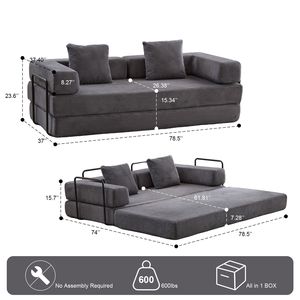 Divano Letto Convertibile Comodo con Supporto Lombare a Cuscino e Braccioli, Futon Lounge Sleeper C-Product - Product Image 3