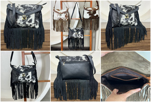 กระเป๋าสะพายพาดลำตัวหนังแท้สำหรับผู้หญิงหนังแท้ขนแกะสไตล์โบโฮใหม่ - Product Image 3