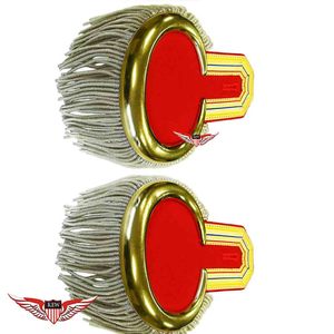 Epaulettes de Hombro Bordados Rojos y Dorados Estilo Vintage KEW con Flecos Plateados, Diseño Duradero y Ecológico con Recubrimiento Metálico de Lujo - Product Image 1