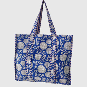 Bolso Tote de Algodón Estilo Bohemio con Patrón Floral Azul, Bolso de Compras para Mujer con Parte Superior Abierta, Apto para Todas las Temporadas - Product Image 1