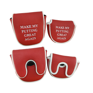 SOSH4 Red PU Leather Waterproof Putter Headcover with Leaf Pattern Make My Putting Great Again Solid Color <b>Golf</b> Club Cover - Product Image 5