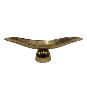 Ensemble de 2 plateaux de service en métal doré, décoratifs et cannelés, pour fruits, centre de table. - Product Image 1
