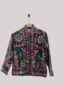 Hand Embroidered <b>Velvet</b> Jacket Floral Pattern Full Sleeve Turn-down Collar Plus Size Women's Autumn Coat - Product Image 1