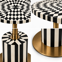 Table d'appoint ronde en résine faite à la main, motif géométrique, base en laiton, vente en gros, OEM, ODM, design personnalisé
