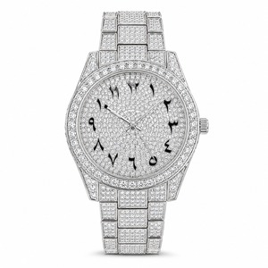 Montre de luxe unisexe carrée en alliage d'acier inoxydable sertie de diamants, à quartz, avec bracelet en caoutchouc et verre saphir - Product Image 3
