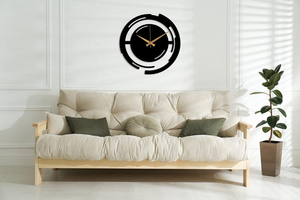 Modern Black Metal Wall <b>Clock</b> Round Abstract Designer <b>Clock</b> Gold Hands Contemporary Decorative Wall <b>Art</b> for Office Living Room - Product Image 2