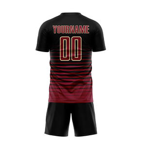 Ensemble de maillots de football 7V7 rayés noir et bordeaux personnalisés, respirant, sublimé, vêtements de sport d'équipe, manches courtes - Product Image 3