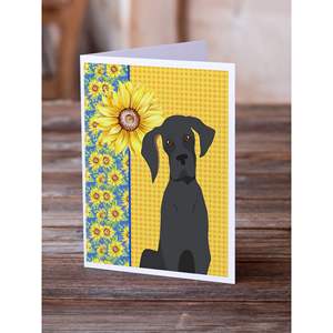 Whimsical Summer Sunflowers y Great Dane Tarjetas de felicitación Pack 8 Tarjetas de nota A7 en blanco con sobres Tamaño 5x7 - Product Image 2