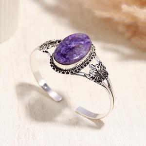 Natural Charoite Gemstone <b>Silver</b> <b>Bracelet</b> | Oval Purple Charoite Cabochon Jewelry | Wholesale Supplier - Product Image 2