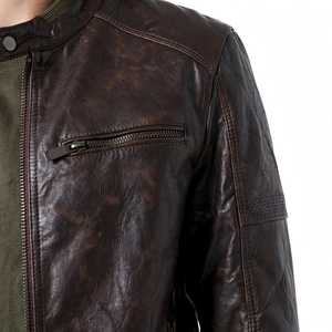Chaqueta de Cuero Marrón para Hombre, Cuello Alto, Cierre de Cremallera, Estilo Motero, para Otoño - Product Image 5