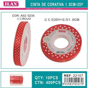 Nastro rosso Ilan con cuori, larghezza 1,0 cm, 25 iarde per decorazioni e lavori artigianali - Product Image 3