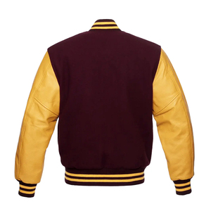 Gold Sleeves-Maroon Body Letterman <b>Jacket</b> with <b>Leather</b> Sleeves letterman custom <b>leather</b> varsity <b>jacket</b> for men - Product Image 1