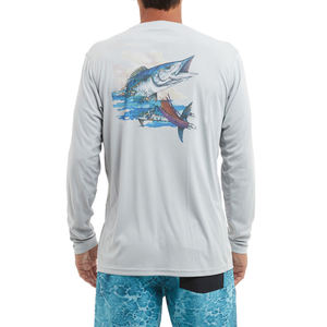 เสื้อตกปลาผู้ชายแบบสปอร์ต ทรงพอดีตัว คุณภาพสูง เป็นมิตรกับสิ่งแวดล้อม ผลิตตามแบบ OEM ราคาสมเหตุสมผล แห้งเร็ว แขนยาว ลายพิมพ์แบบซับลิเมชั่น - Product Image 2