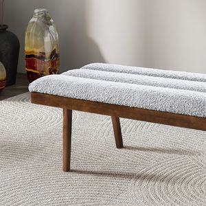 Panca Troni in tessuto bouclé grigio chiaro, sgabelli e pouf eleganti - Product Image 4