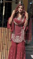Prêt à expédier : Ensemble Sharara en Georgette marron à étoiles, entièrement cousu, plusieurs tailles, gradation standard, expédition rapide, commandes B2B