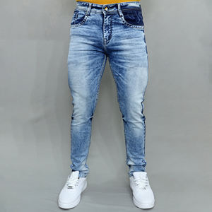 Jeans en denim de coton extensible bleu taille mi-haute pour hommes Gex en gros - Product Image 1
