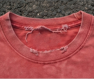 Camisetas de hombre con bordado distressed y estampado Happy Human, camiseta de algodón roja, camiseta informal de manga corta con cuello redondo y ajuste regular para hombre - Product Image 4