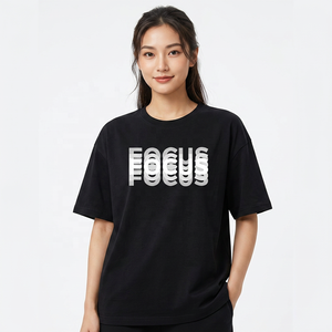 T-shirt noir à manches courtes pour homme, imprimé lettres Focus, col rond, style décontracté, coupe ample, 100 % coton jersey, anti-boulochage, 220 g - Product Image 6