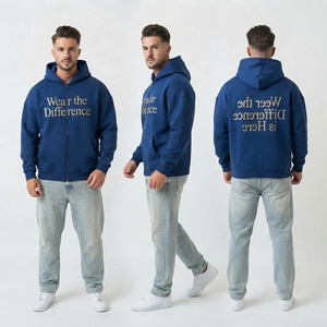 Sweat à capuche pour homme en coton épais 100 %, personnalisé, style streetwear, avec fermeture éclair frontale, idéal pour l'automne - Product Image 4