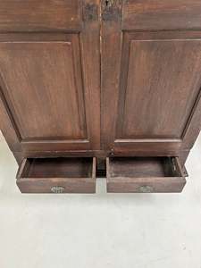 Antique Glazed Eco-Friendly Handmade <b>Rustic</b> Solid Dark Wood Cabinet Armoire Vintage Glass <b>Door</b> Linen Cupboard Living Room - Product Image 3