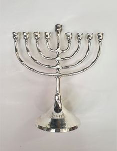 Ornate <b>Silver</b> Metal Menorah Scroll Arm Design Elegant Jewish Hanukkah Tabletop Display Piece - Product Image 2