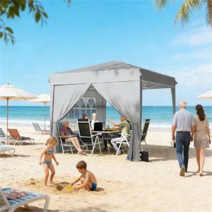 Tenda Parasole Portatile Grigio Chiaro, Gazebo Pratico per Esterni, Riparo dal Sole - Product Image 1