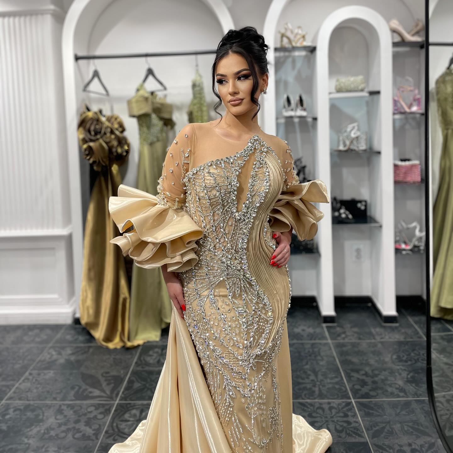 Luxury Trending Off-Shoulder Mermaid Floor-Length Prom Gala Party Dress  Black with 3D Rhinestone Pattern Evening Gown Ready Ship| Alibaba.com