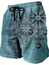 <b>Men</b>’s Vintage Compass Print Beach Shorts All-Over Graphic Print Board Shorts Quick-Dry Summer Swim <b>Trunks</b> Casual Nautical Shorts - Product Image 5
