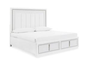 Ensemble de chambre à coucher moderne blanc pour lit Queen avec lit capitonné, commode de rangement et table de chevet – Design contemporain - Product Image 2