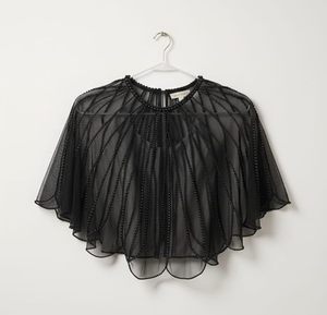 Women's Pearl Embellished Sheer Cape <b>Shrug</b> Elegant <b>Black</b> Beaded Overlay for Party & Occasion Wear - Product Image 4