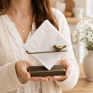 Metal Napkin Holder Featuring Gold Finish, Rectangle Shape And <b>Perched</b> <b>Bird</b> Accent For Elegant Tabletop Decoration And Dining - Product Image 2