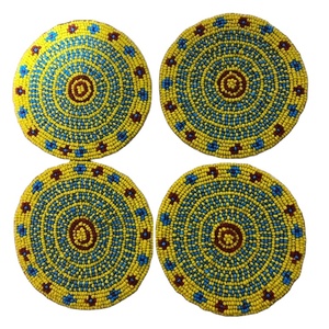 Handcraft Embroidery Multi Color Glass <b>Beaded</b> Durable Modern 4 Set <b>Coaster</b> Stylish Fancy Top Fashionable Luxury Latest Design - Product Image 1