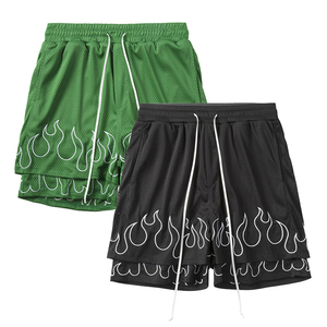 Men's High Quality Breathable Quick Dry Eco-Friendly <b>Mid</b> Waist Drawstring Closure Double <b>Layer</b> 100% Cotton Sports Shorts Shorts - Product Image 1