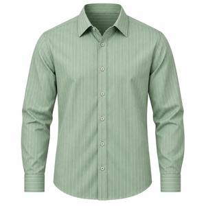 Chemise habillée rayée à manches longues pour homme, col rabattu, 100 % coton popeline, infroissable, style décontracté chic, idéale pour le printemps - Product Image 1
