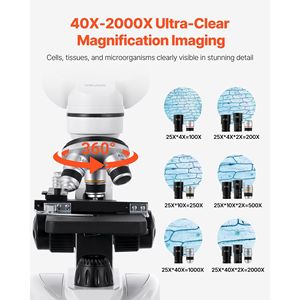 Microscopio Binocular Compuesto Profesional para Adultos con Aumento de 40-2000X, Luz LED y Adaptador para Teléfono - Product Image 2