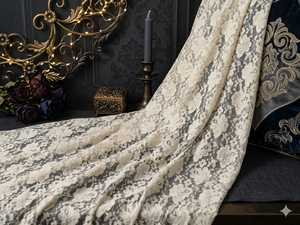 Tela de Encaje de Nylon Crema Premium Directo de Fábrica - Patrón Floral Intrincado para Vestidos, Ropa de Novia y Decoración del Hogar - Product Image 1