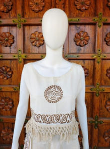 Top Corto Casual Bohemio para Mujer, Bordado, de Algodón Tejido, Cuello Redondo, con Flecos y Borlas, Sin Mangas, para Verano e Invierno, ODM Personalizado - Product Image 2