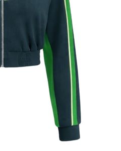 Green Dark Women Cropped Track <b>Jacket</b> <b>Zip</b> <b>Up</b> Sports <b>Jacket</b> Gym Fitness Activewear Contrast Stripe Training <b>Jacket</b> Manufacturer - Product Image 6