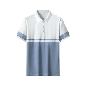 Men's Color Blocking <b>Polo</b> Shirt Short Sleeve Casual Summer Knitted Green <b>White</b> Gray Striped <b>Top</b> - Product Image 4