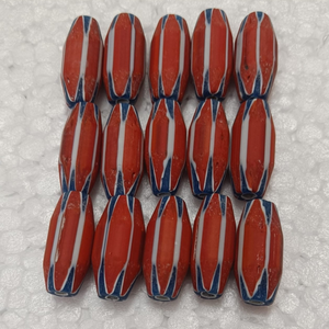 Cuentas de Vidrio con Rayas Rojas, Azules y Blancas, Cuentas Sueltas de Forma Ovalada Larga para Hacer Joyas, Pulseras y Collares - Product Image 1