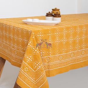Mantel rectangular de algodón con estampado Dabu hecho a mano para mesa de comedor, mantel floral rectangular para fiestas navideñas - Product Image 4