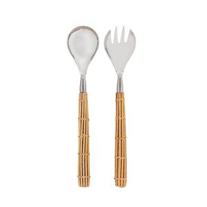 Bamboo Handle <b>Salad</b> Servers Set Stainless Steel Eco-Friendly Dishwasher Safe <b>Salad</b> <b>Tools</b> - Product Image 1