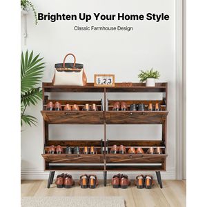 Zapatero de 4 cajones estilo rústico con dispositivo antivuelco, patas de madera independientes y cajones abatibles para almacenamiento de zapatos. - Product Image 2
