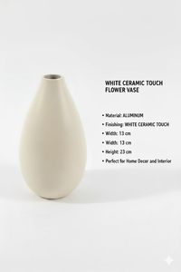 Florero Moderno de Aluminio Blanco con Acabado Táctil, Forma de Lágrima, 23 cm de Altura, Adorno Decorativo Minimalista para el Hogar - Product Image 6