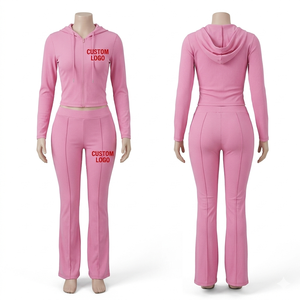 Ensemble de survêtement 2 pièces pour femme avec logo personnalisé, pantalon long de jogging et vêtements d'intérieur zippés pour l'hiver 2026 - Product Image 2