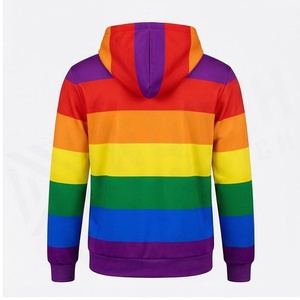 Rainbow Striped Hooded Sweatshirt Men Casual Knitted <b>Polyester</b> <b>Hoodie</b> With Front Pocket Regular Fit Spring Wear - Product Image 2