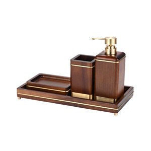 Étagère murale minimaliste rectangulaire en bois d'acacia doré pour distributeur de savon |   Accessoires de salle de bain en gros - Product Image 4
